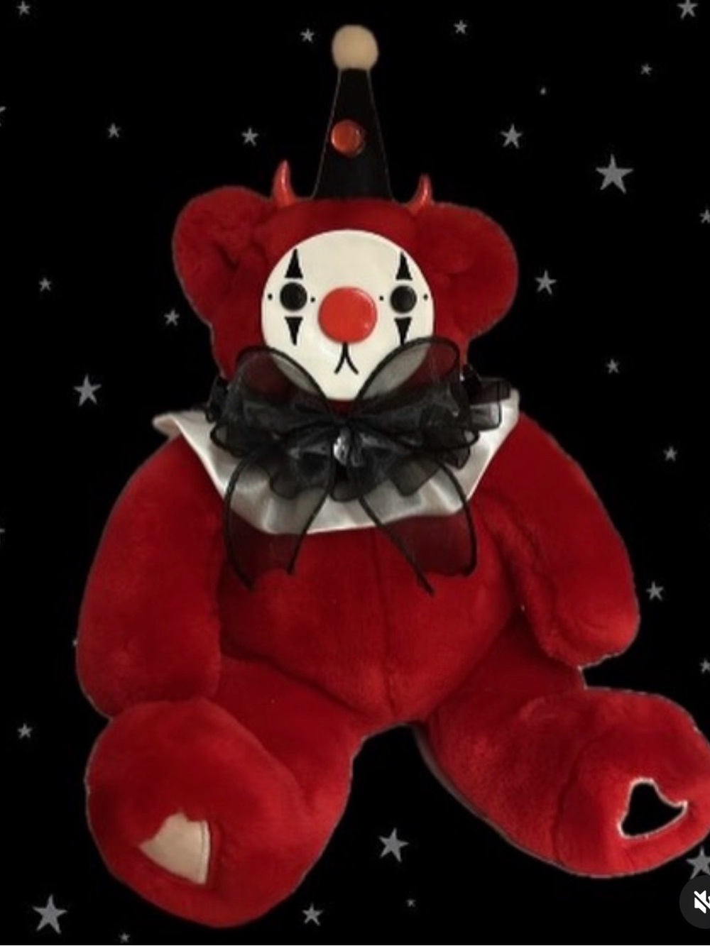 Red Clown Bear Plush with Decorative Bow Collar